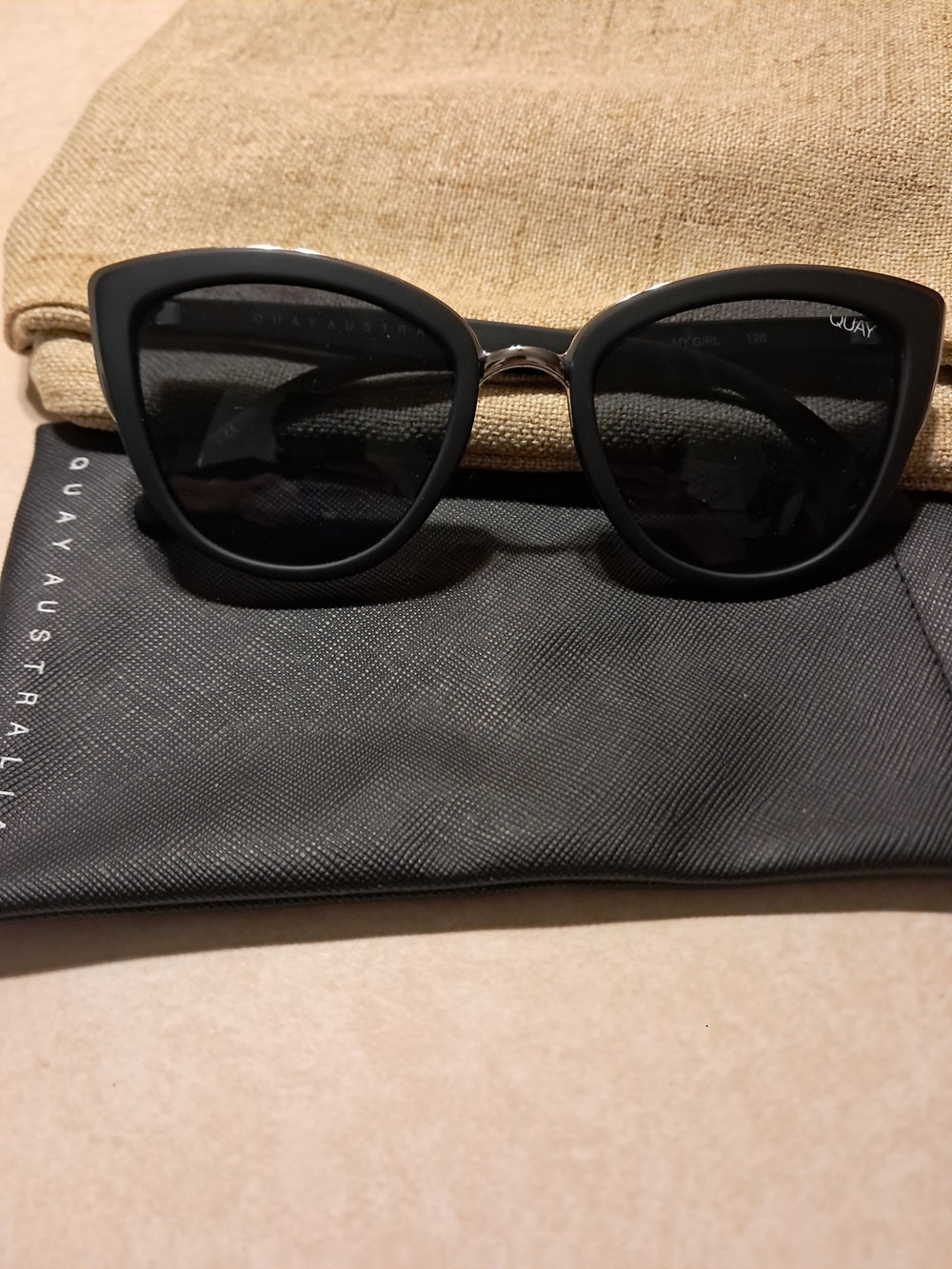Quay Australia Black Cat Eye Sunglasses with Dark Lenses